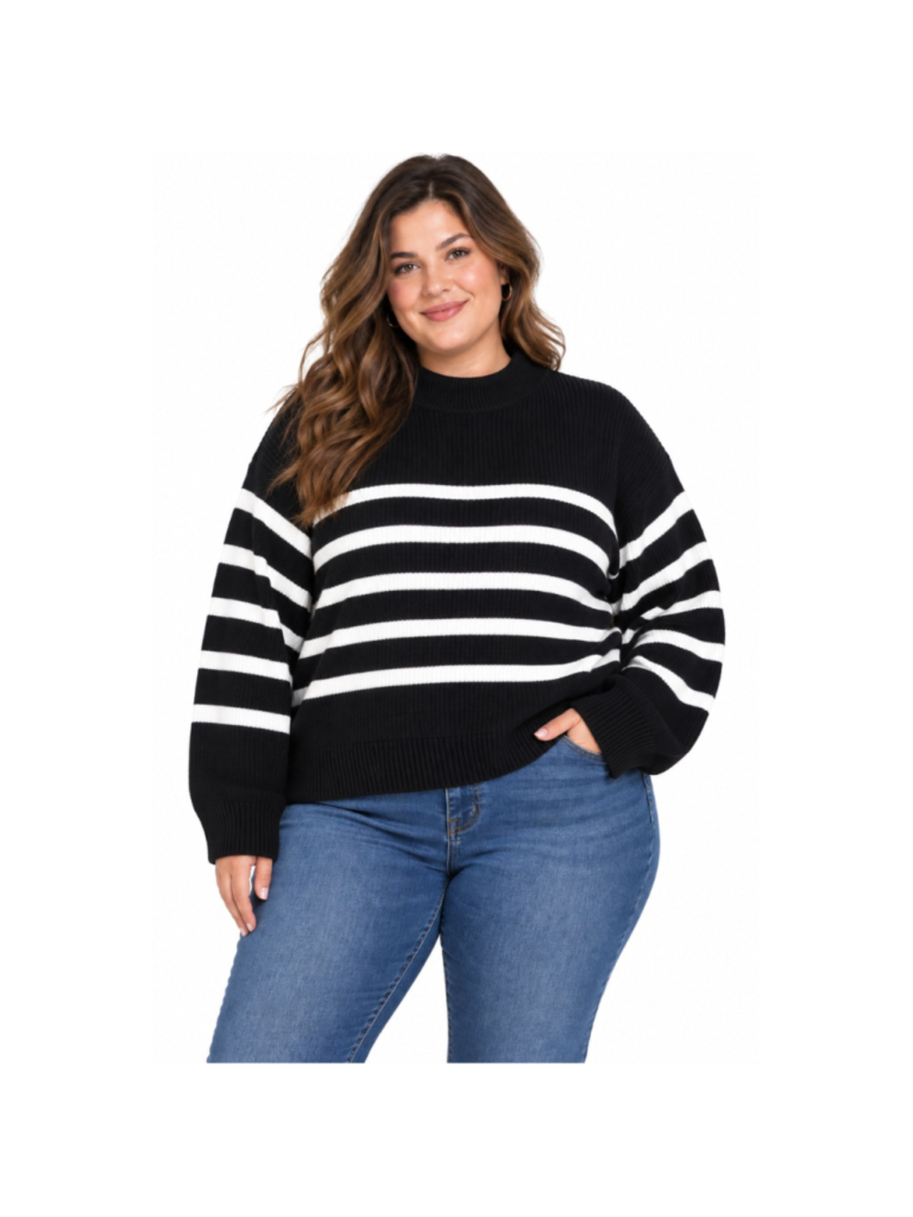 Women’s Plus Size A New Day Black & White Striped Mock Neck Sweater–4X–NWT